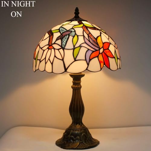 Image of WERFACTORY Tiffany Lamp Stained Glass Hummingbird Style Table Lamp 18 Inch