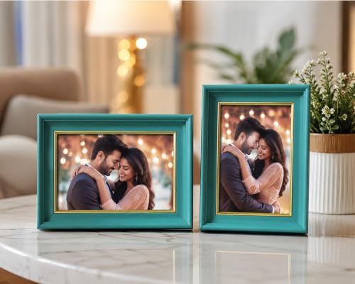 Image of 4x6 Inch Photo Frame Set of 2 - Acrylic Front Table Top Photo Frames with Stand, Dual Orientation Portrait & Landscape Display for Home Office Decor (turquoise)