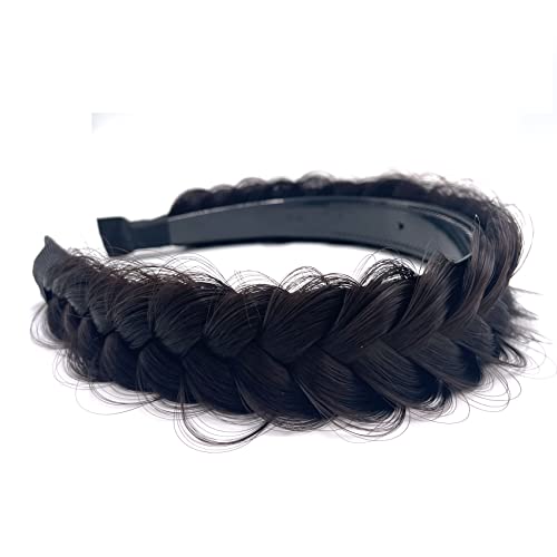 TOECWEGR Hairband Braided Hairpiece Messy Wide 2 Strands Fluffy Braids Wig with Tooth Women Headband Hair Bands - Image 2