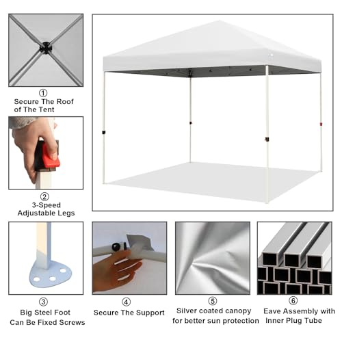 Northroad 10x10ft Pop Up Canopy, Popup Outdoor Canopy Tent with Wheeled Carrying Bag,Portable Gazebo Shelter for Patio,Deck,Garden,Beach (White) by Northroad - Image 5