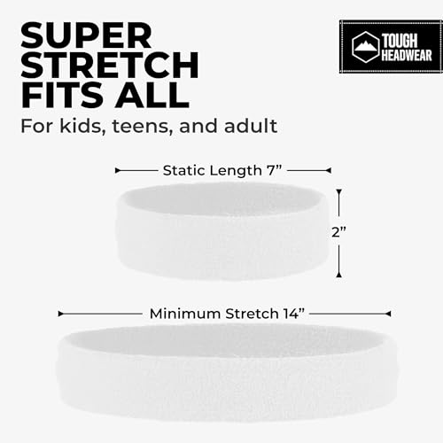 Image of Tough Headwear Terry Cloth Headband - Sweat-Wicking Running Head Band - Basketball Accessories - Headband for Washing Face