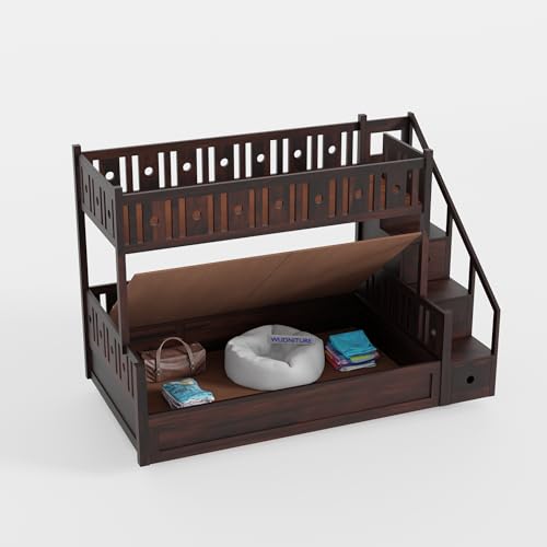Image of Wudniture Solid Sheesham Wood Bunk Bed for Kids and Adults with Storage (Walnut with Storage)