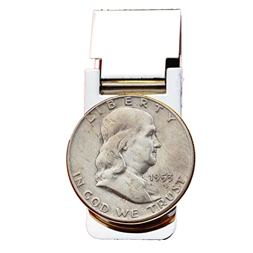 US 1953 Franklin Half Dollar 90% Silver Coin Hinged Money Clip NEW