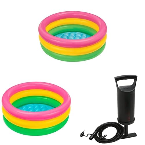 Image of LONGMIRE Combo Inflatable Kids Baby Bath Tub Swimming Pool with High Output Air Balloon Pump Multi Color (2 Feet & 3 Feet & Pump)