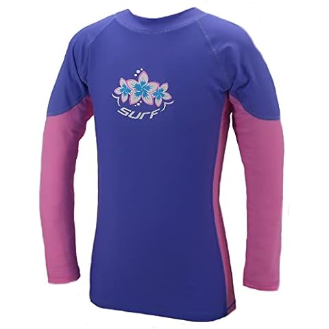 Kidz Swimmers Surf Girls Long Sleeve Sun Protection Rash Vest UPF 50+ Very Peri & Fuchsia Pink (9-10 Years) Cover