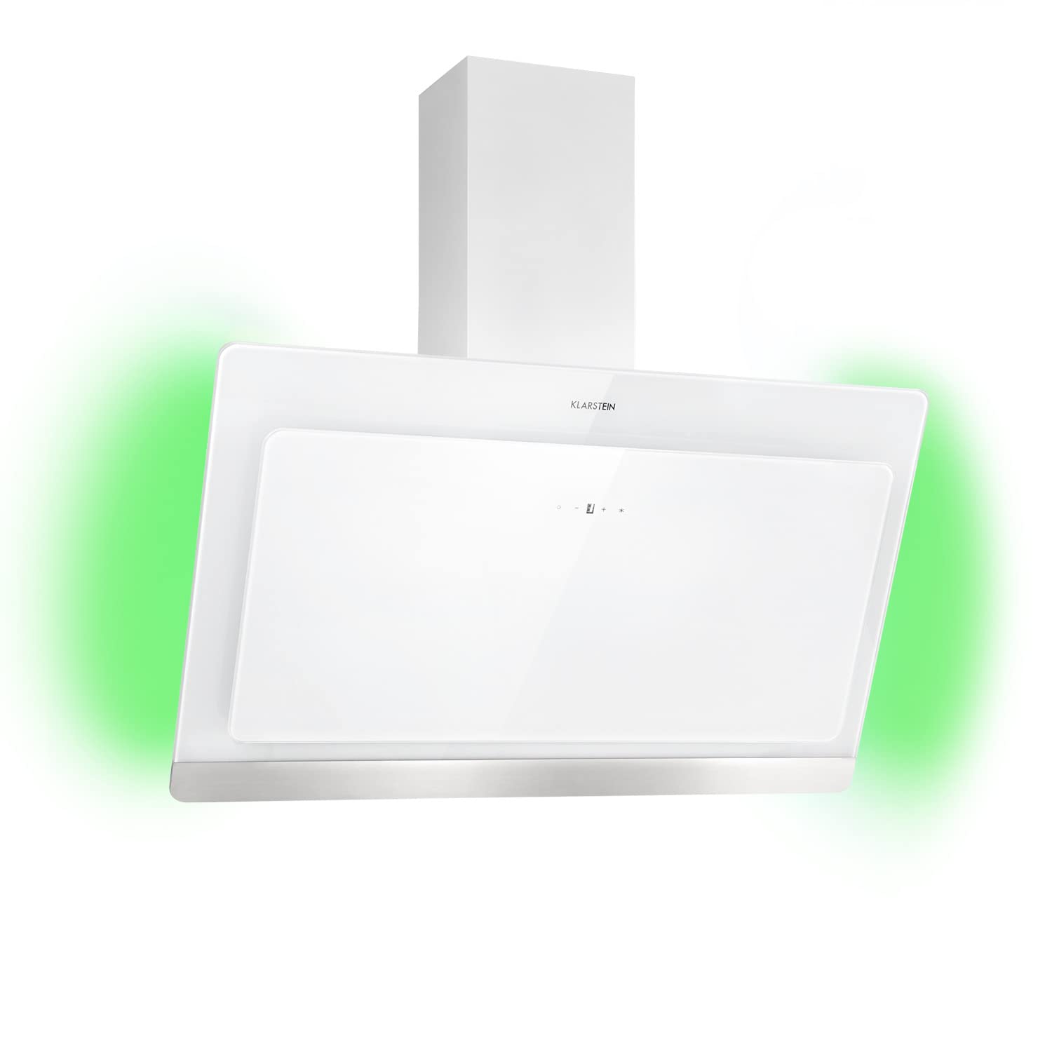 Klarstein Okap kuchenny skośny 90 cm, pochłaniacz zapachów 584 m³/h, oświetlenie LED RGB, filtr węglowy, 3 tryby pracy, okap przyścienny, energooszczędny, srebrny
