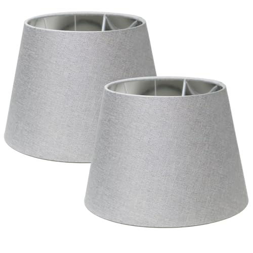 Sinta 2 Pcs 9" Modern Tapered Lamp Shade Replacement Grey Fabric Simple Style Light Shade with Silver Lining for E27/E14 Table Lamp/Wall Lamp