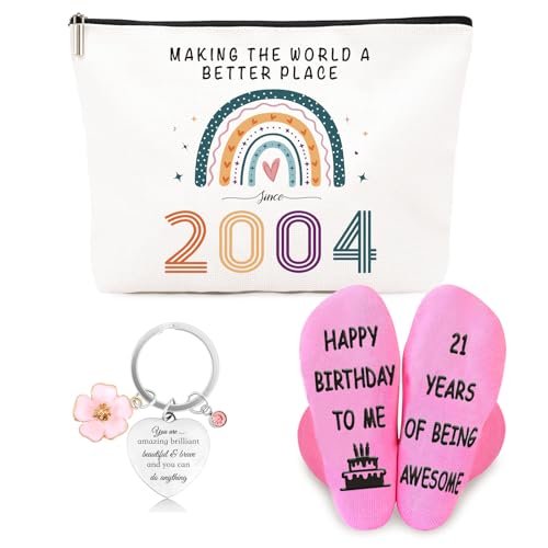 ZUFIO Funny 21st Birthday Gift for her - 21st Birthday Retro Cosmetic Bag, Personalized Socks- Gift Ideas for Bestie,Best Friend, Sister (UK-2004)