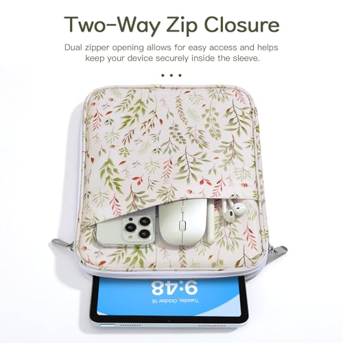 Image of Dadanism 9-11 inch Tablet Sleeve Bag Carrying Case for iPad (A16) 11th Gen 11 inch, iPad 10th Gen 10.9 inch Air 5 /4, iPad Air M4 /Pro 11 inch, iPad 9 /8 /7th, Galaxy Tab A11+ Plus 11 inch, Remarkable 2 10.3 inch,Beige Leaf