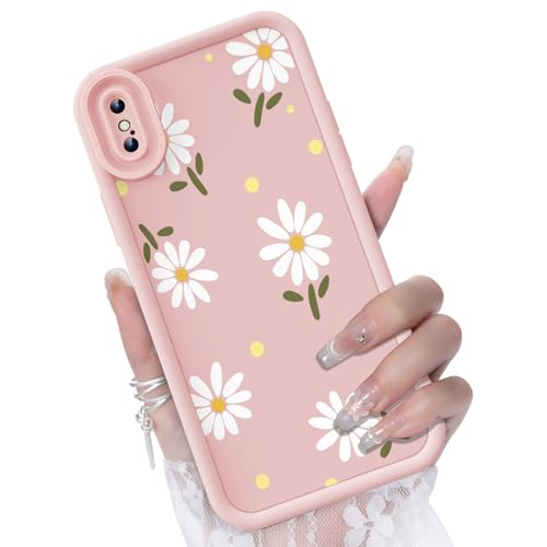 CASBST Compatible with iPhone X/iPhone Xs Case, Creative Flower Pattern Design Girls Women Liquid Silicone Cover, Thicker Frame Shockproof and Scratch-Resistant Soft Case for iPhone X/XS - Pink