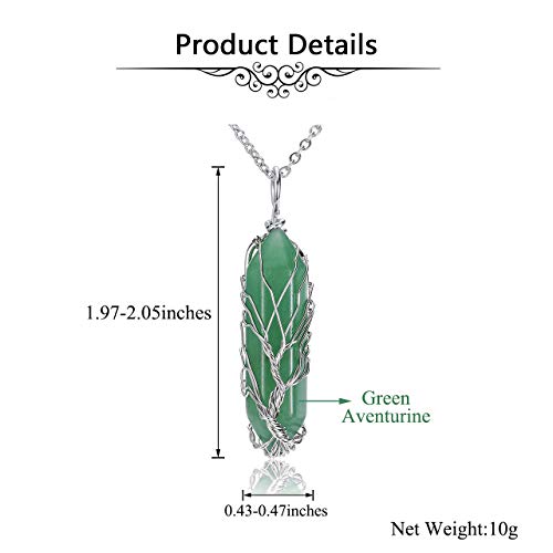 JOVIVI Tree of Life Green Aventurine Crystal Gemstone Pendant Necklace Silver Wire Wrapped Healing Point Chakra Quartz Stone Necklace for Women Men - Image 5