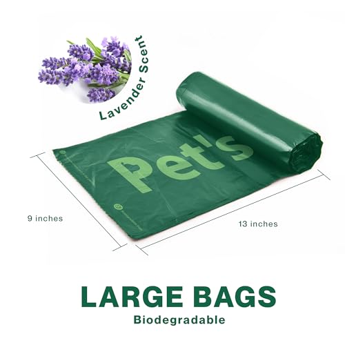 Image of Generic Dog Poop Bags Rolls: Biodegradable with Lavender Scent, 270 Count, Includes Dispenser, Leak-Proof, for Small and Large Dogs, Forest green