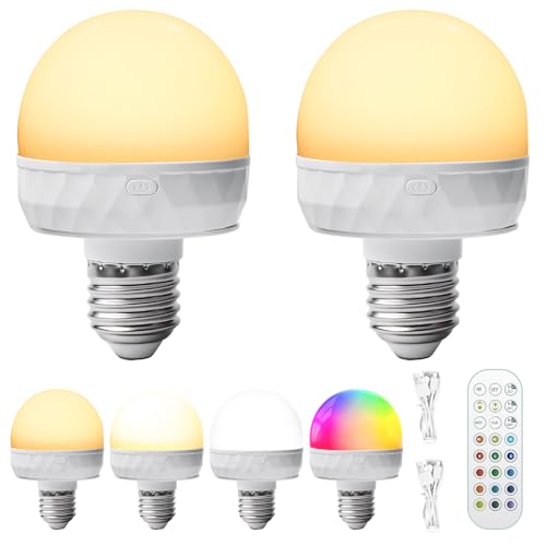 Pack 2 bombillas recargables con mando a distancia, bombillas LED de color regulable E27 con mando a distancia e imán, lámparas recargables USB, bombilla para iluminación de emergencia, camping, luz