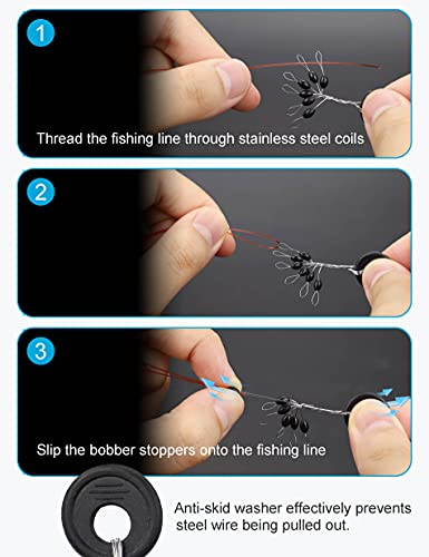 Beoccudo Bobber Stops para línea de pesca, 600 piezas, paradas de peso, color negro, forma ovalada de goma miniatura 3