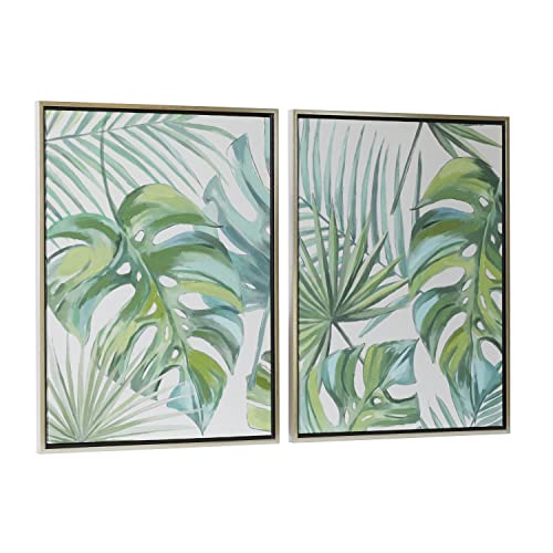 CosmoLiving by Cosmopolitan Canvas Leaf Tropical Framed Wall Art with Silver Frame, Set of 2 24"W, 32"H, Green - Image 9