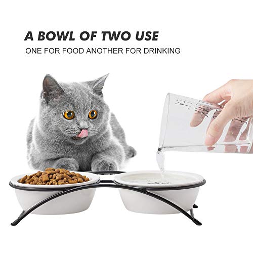 Elevated Cat Bowls, Dog Bowl, Ceramic Raised Cat Food Water Bowl Set with Metal Stand for Indoor Cats Small Dog, Prevent Neck Pain,12 Ounces, Cute Paw Pattern Elevated Cat Bowls, Dog Bowl, Ceramic Raised Cat Food Water Bowl Set with Metal Stand for Indoor Cats Small Dog, Prevent Neck Pain,12 Ounces, Cute Paw Pattern