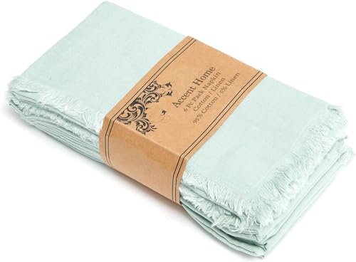ACCENTHOME Teal Cotton Linen Napkin Set of 6 18x18 inch