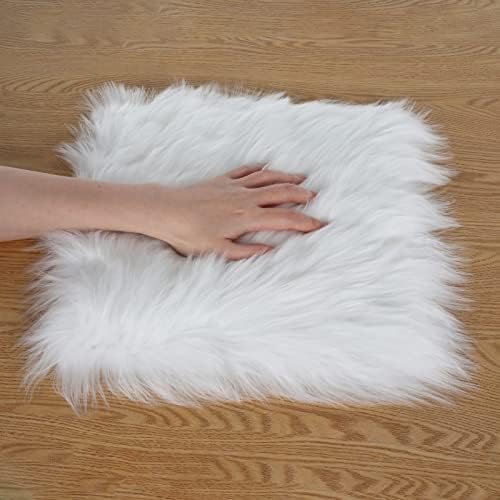 Molain 30 cm Square Sofa Couch Cover Pad Suede Backing Soft Fluffy Medium Pile White Area Rug Car Cushion Office Bedroom Living Room