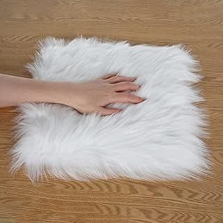 Molain 30 cm Square Sofa Couch Cover Pad Suede Backing Soft Fluffy Medium Pile White Area Rug Car Cushion Office Bedroom Living Room