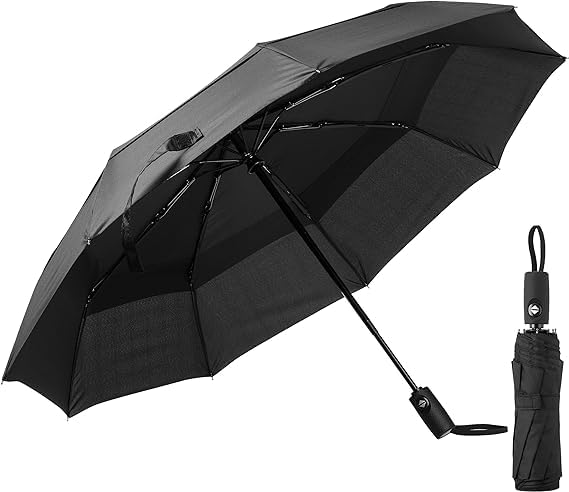 Needs & WantsUmbrellas Large Windproof Black Umbrella Wind Resistant Compact Travel Automatic Rise Folding