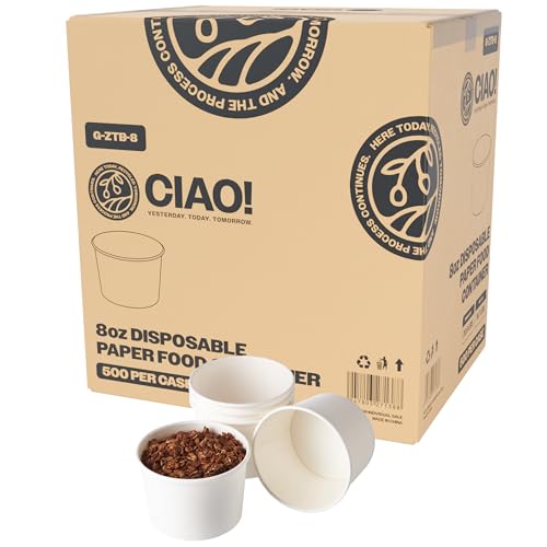 CIAO! 8OZ Disposable White Paper Food Container, 90mm Diameter, Lids Sold Separately (1000/case)
