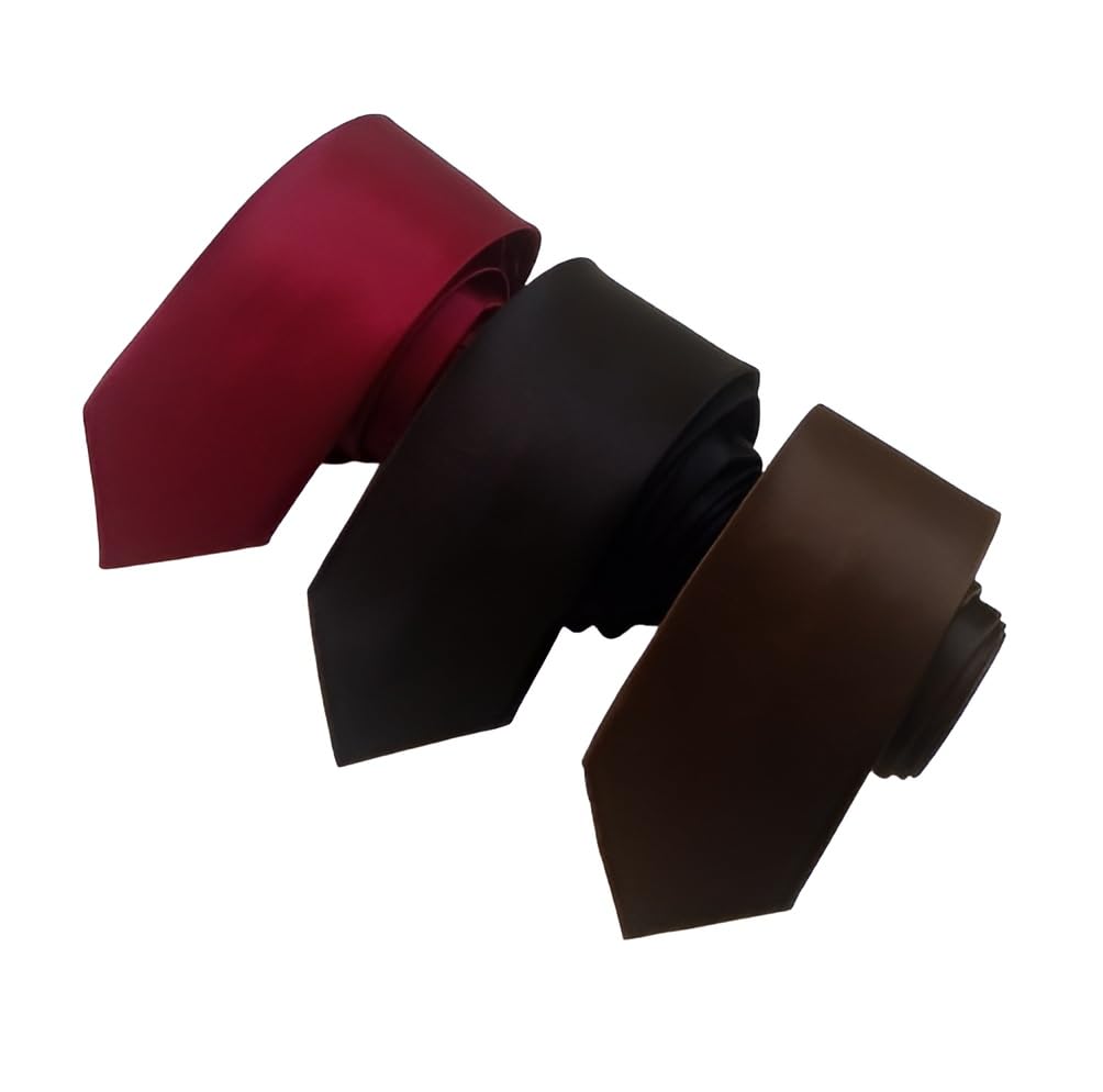 Men's Slim Neckties, 3-Pack, Maroon Black Brown, Width-2.5 Inch-image-35