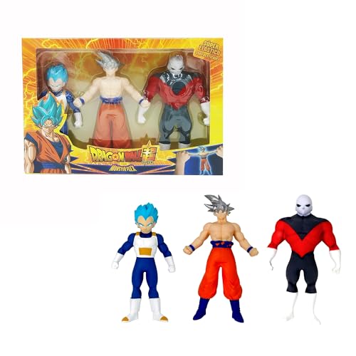 Bizak MONSTERFLEX Dragon Ball Pack de 3 Figuras Figuras tamaño Maxi Set 3, muñeco súper Extensible y elástico, 12 para coleccionar, para Adultos Fans coleccionistas y niños Desde 4 años, (64390231-3)