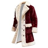 Mens Santa Coat Men's Christmas Santa Coat Jacket Hooded Faux Fur Long Cardigan Hoodie Unisex Women Xmas White Trim Warm Winter Coats with Pockets Wine L