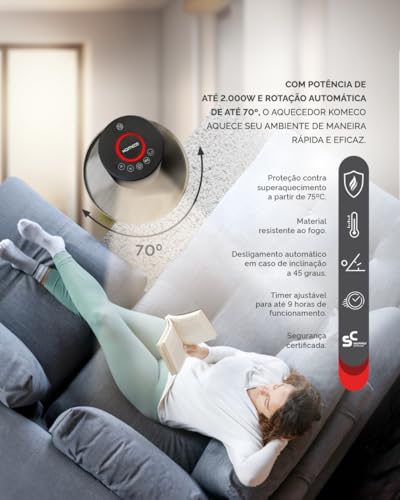 Aquecedor de ar portátil Komeco com controle remoto e wi-fi koap 2kw 220v