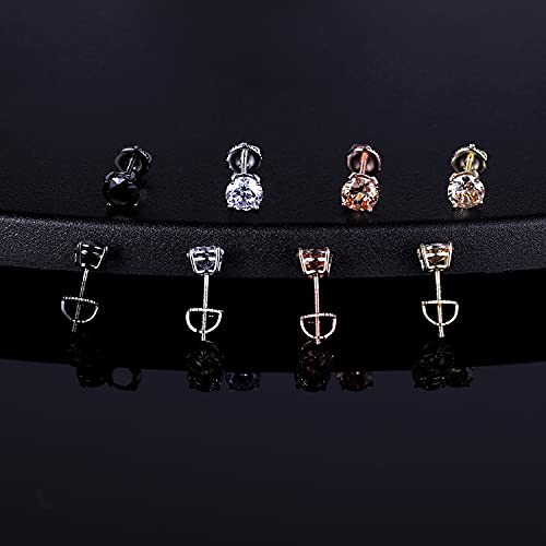 Pack Of Screw Back Earrings 18K Gold Plated Cubic Zirconia Rainbow Cz Simulated Diamond Studs For Women Men Hypoallergenic For Sensitive Ears Helix Piercing Post #TOP3