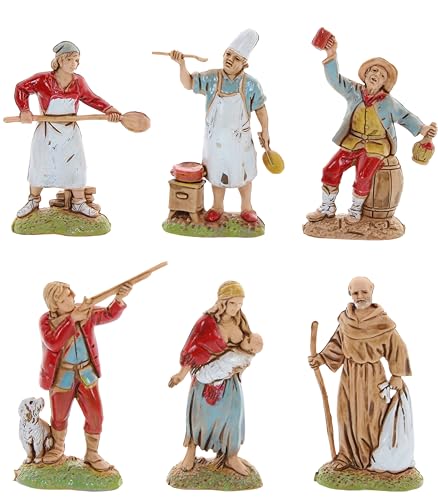 Moranduzzo Ensemble 6 Bergers Napolitains pour Crèche de 6 cm Échelle 1:32 – Mini 6 – Figurine Incassable, Style '700, Peinte à la Main, Sculpteur M. Landi, Fabriqué en Italie