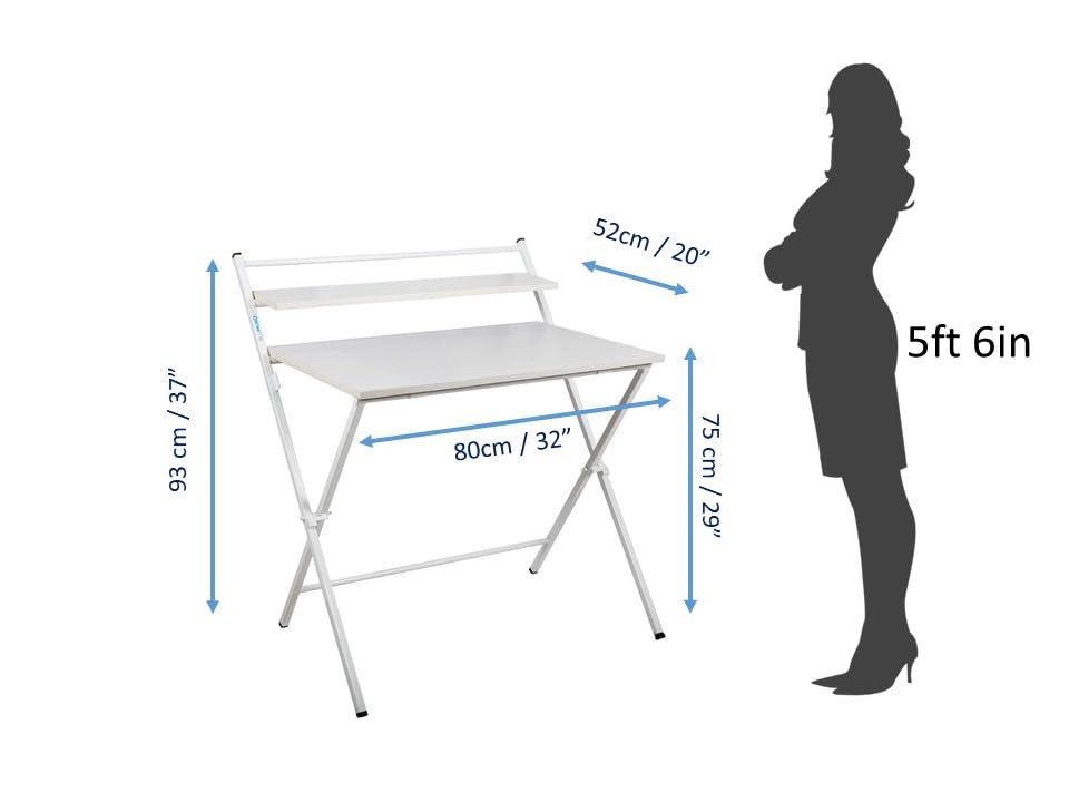 Image of BLUMUNO X-Plus Folding Table I Spacious, Foldable and Sturdy Desk with 2 Levels for Study /Home Office /Work from Home I Multipurpose Table I No Assembly Required (Premium White Wood Finish)