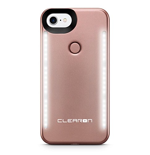 Clearon Selfie Light Case for iPhone 7 & iPhone 8 Plus- Dual LED Illuminated Light Up Cover Front & Back- Luminous Adjustable/Flash Cell Phone Case - Rechargeable - (Rose Gold)
