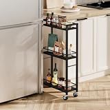 MAHANCRIS Slim Rolling Cart, Mobile Kitchen Cart on Wheels, Narrow Storage Cart for Small Space, Small Bar Cart, for Bathroom, Laundry, Living Room, Black RCHB1501