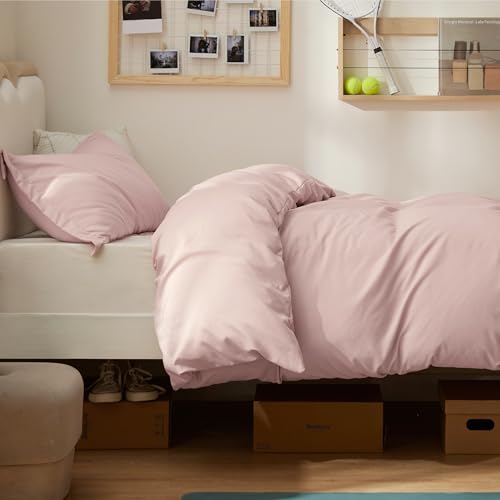 Image of Bedsure Twin /Twin XL Duvet Cover, Double Brushed Bedding Set, Rose Pink | For Kids & Adults, 68 inchx90 inch Comforter Cover, Hotel Luxury, All Season, Breathable, Easy Care, Lightweight, Zipper Closure