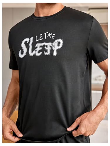 Image of Verdusa Men's Pajamas Set 2 Piece Pjs Sets Short Sleeve Letter Print Tee and Short Lounge Set