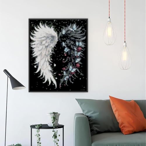 Image of Angel Wings Stamped Cross Stitch Kits for Adults,Colourful Angel Wings Dimensions Cross Stitch Kits Embroidery Kit Arts and Crafts for Beginners 15.7x11.8 inches