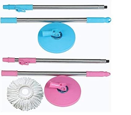 INT Mart Mop 360? Spin Cleaning Stainless Steel Rod Set(Blue+Pink)(02 Sets) with 01 Refill