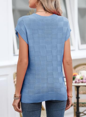 Image of SHEWIN Womens Fall Tops for Women Casual Crewneck Short Sleeve Shirts Cap Sleeve Knit Sweater Vest Summer Tops