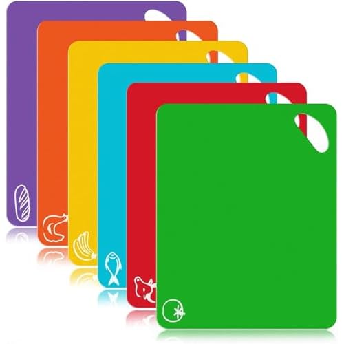 Kitchen Chopping Board Set of 6, Plastic Flexible Cutting Board Mats, Kitchen Gift with Colour Coded,Thickness of 1.2 mm
