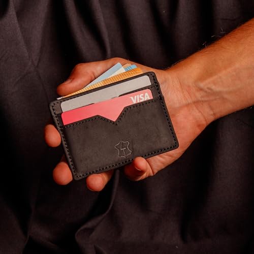 Kartenetui Leder Herren – besonders dünner Cardholder aus Echtleder, Slim Wallet in schwarz, Karten-Portmonnaie & Mini Portmonnaie, Kreditkartenetui (schwarz)
