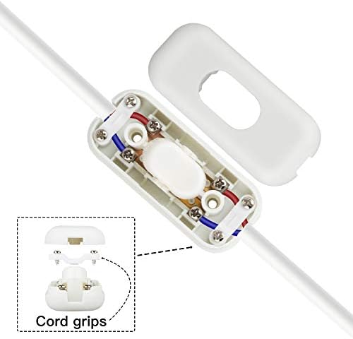 Inline Switch, 5Pcs Torpedo Switch, 6 Amp Lamp Switch Inline Rocker, AC 250V White Replacement Inline Cord Switch, for Small Appliance or Lamp Accepts 2-3 Core Round /Flat Wire, ON/Off Cable Switch