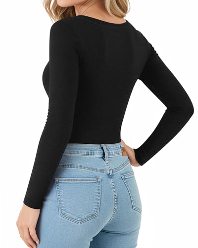 MANGOPOP Long Sleeve Shirts for Women Thermal Crew Neck Fitted Fleece Tops Trendy Going Out Fall Winter Womens Tops 20252