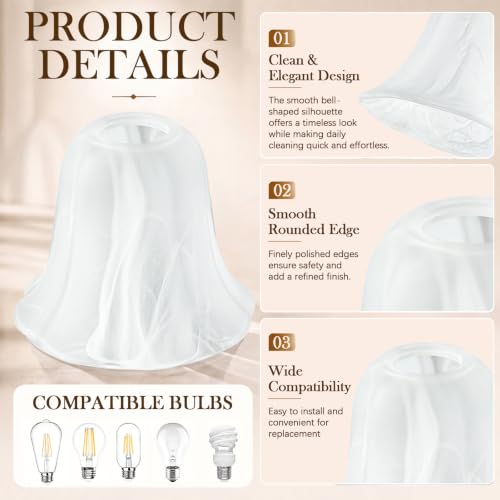 Image of Teenyyou 6 Pcs Marble Flower Bell Shaped Glass Lamp Shade Replacement