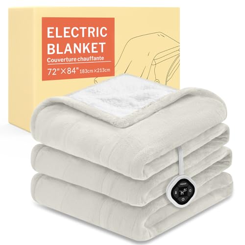 Image of HOMLYNS LuxeHeat Heated Blanket Electric Blanket Full Size, Soft Flannel Sherpa Heating Blanket with 10 Heat Settings, 1-10 hrs Timer Auto Shut Off (72x84 inches, Cream), Only for 120V Voltage Use
