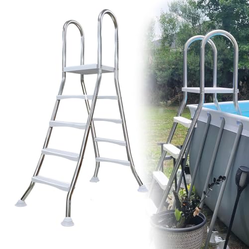 Escalera para piscina sobre tierra A-frame 4 peldaños acero inox miniatura 1