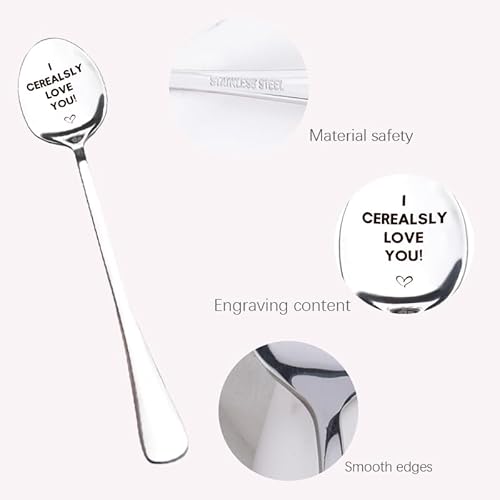 Couples Spoon Gift for Girlfriend Boyfriend Birthday Christmas Gifts for Husband Wife Wedding Anniversary Presents for Men Women Fiance Fiancee Wedding Gifts I Cerealsly Love You Cereal Spoon - Image 5