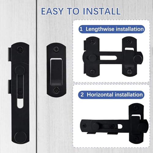 HOMOTEK 2 Pack Gate Latches - 180 Degree Safety Door Lock for Barn Doors - 2.75”W, 3.93\"L Stainless Steel Latch - Matte Black Finish - Secure Your Property with Door Latch
