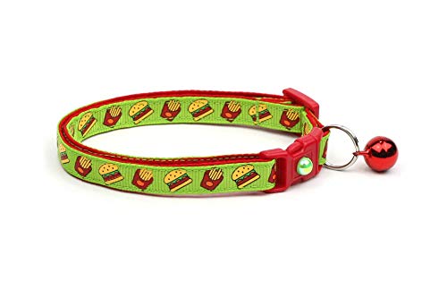Pugs2Persians Cheeseburgers And Fries On Bright Green Cat Collar - Safety - Breakaway - Charm And Bell - Burger - French Fry - Hamburger #TOP3