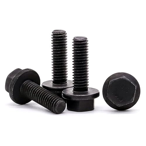 Image of Glvaner M12-1.75 x 30mm (8 pcs) Alloy Steel Flanged Washer Head Hex Bolts, Extra-Large Washer Head, 10.9 Grade Black Oxide Finish GB5789 Full Thread